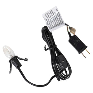 Electrical cord with a small light bulb attached at one end and a plug at the other.