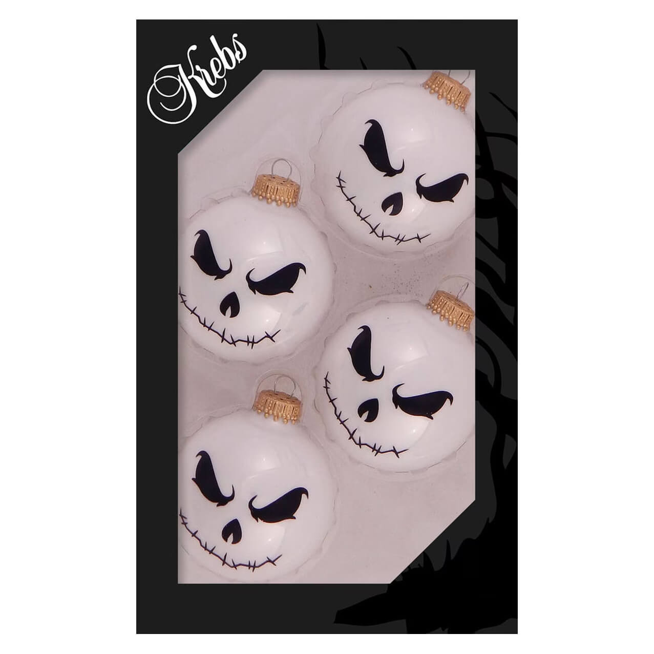 Scary Face Porcelain White Ball Ornaments Set/4