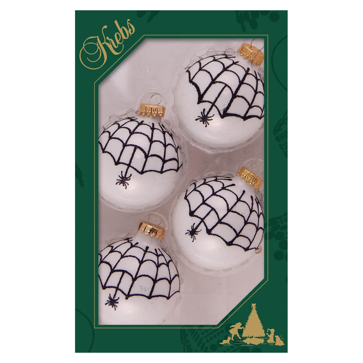 Spider Web Porcelain White Ball Ornaments Set/4