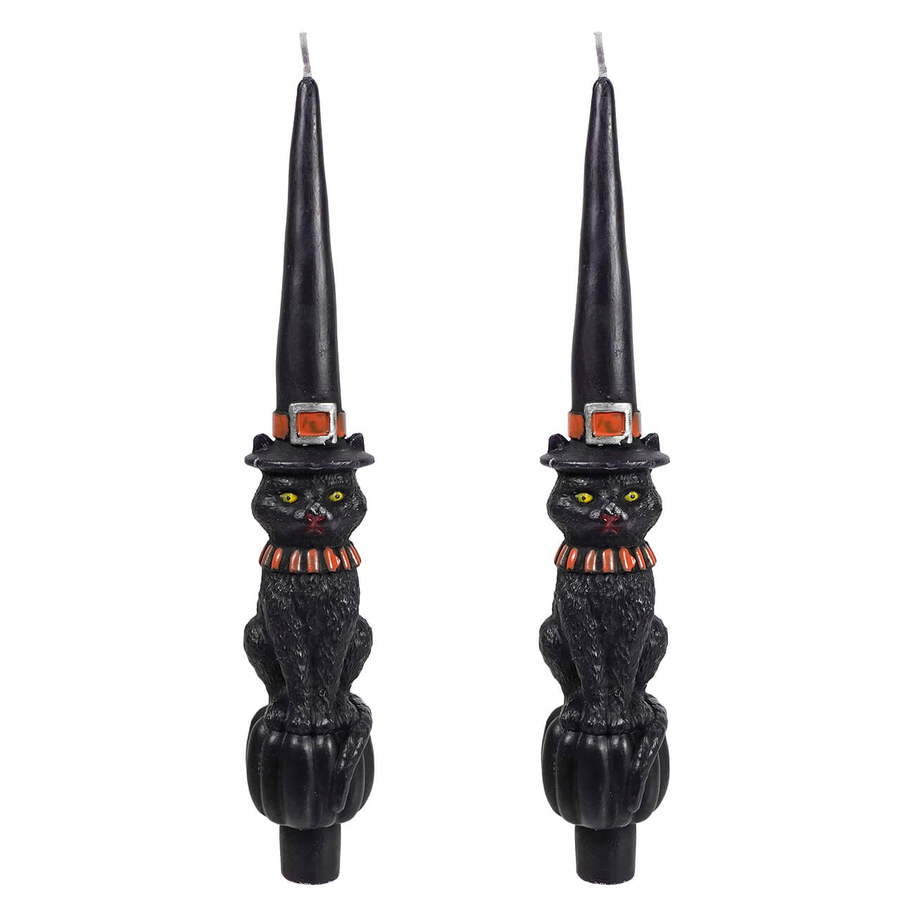 10" Unscented Cat With Witch Hat Shaped Taper Candles Box Set/2
