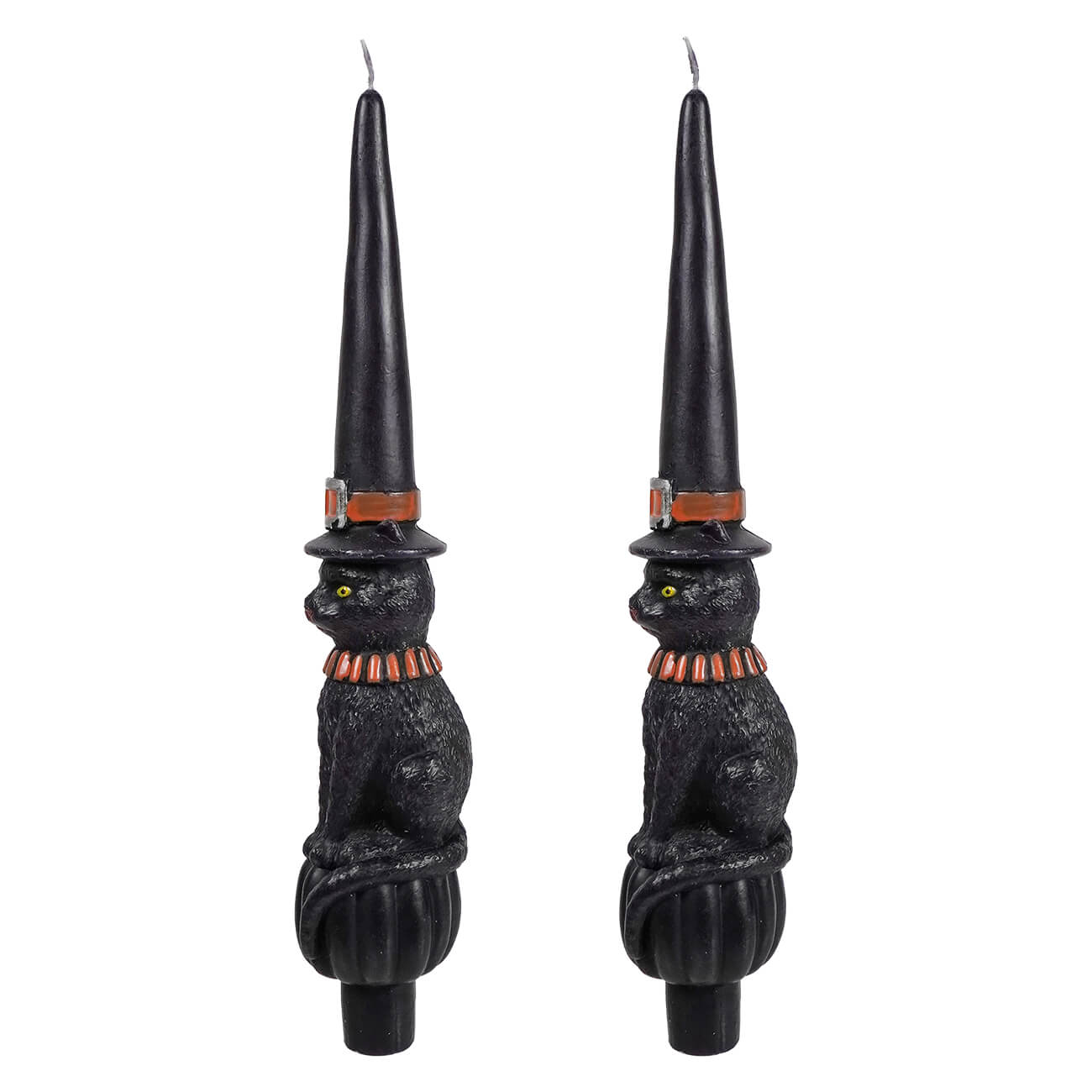 10" Unscented Cat With Witch Hat Shaped Taper Candles Box Set/2