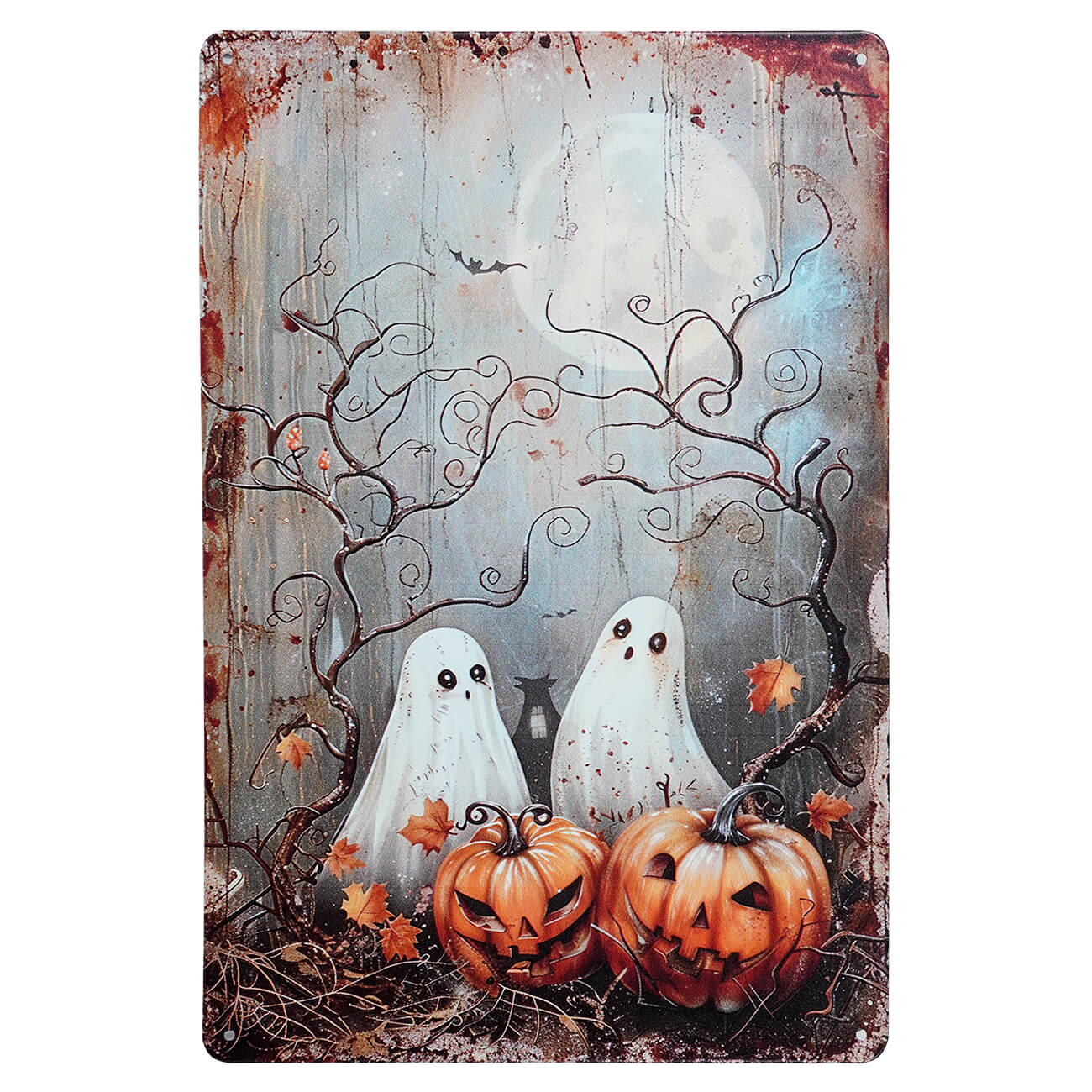 Vintage Halloween Ghosts & Jack-O'-Lanterns Metal Sign