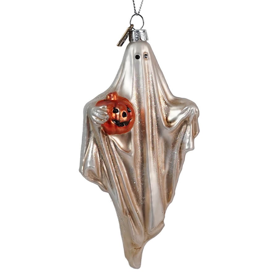 Friendly Ghost With Pumpkin Ornament - Ornaments
