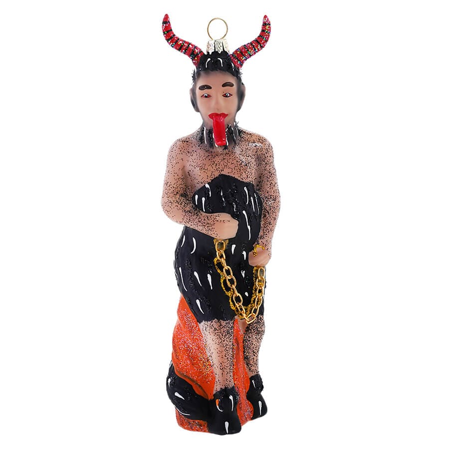 Glittered Krampus Holding Gold Chain Ornament