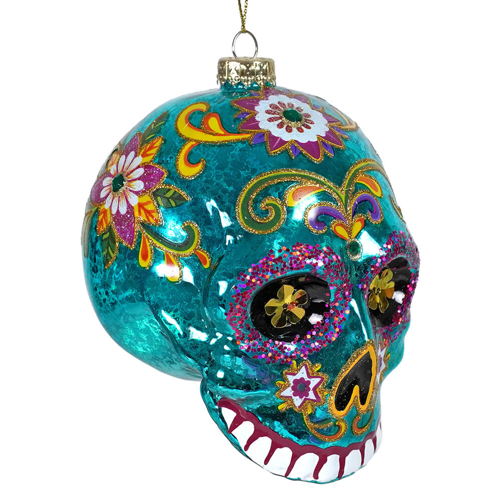 Turquoise Day Of The Dead Sugar Skull Ornament