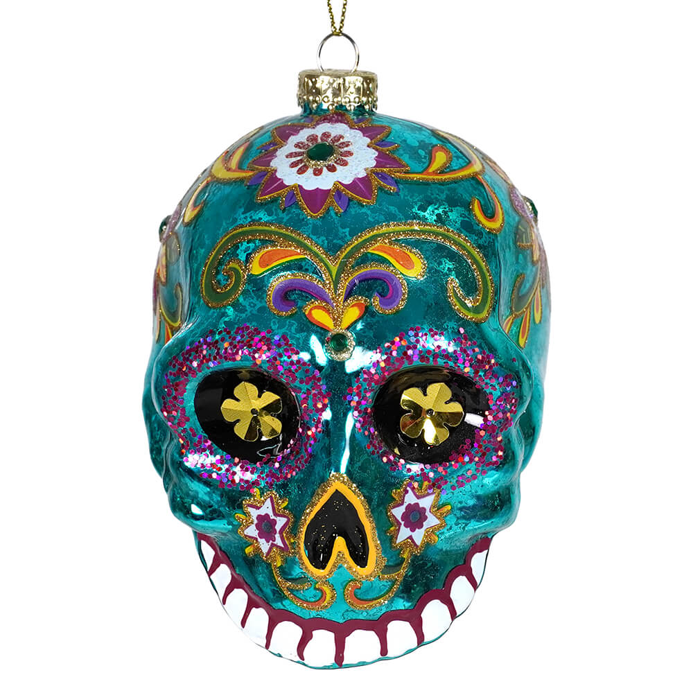 Turquoise Day Of The Dead Sugar Skull Ornament