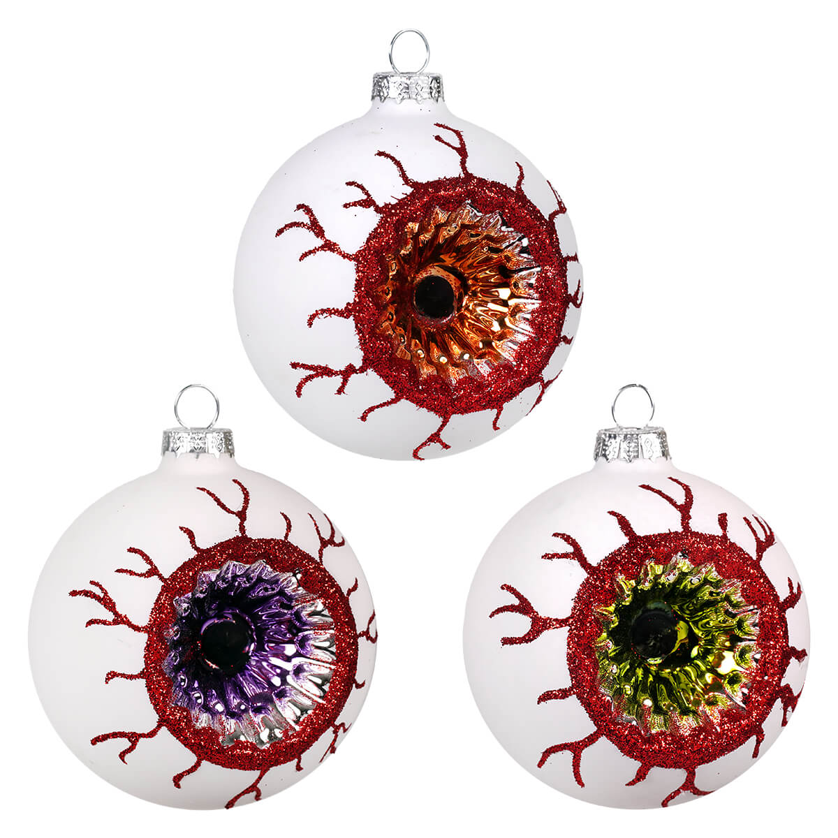 Glass Halloween Eye Ball Reflector Ornaments Box Set/3