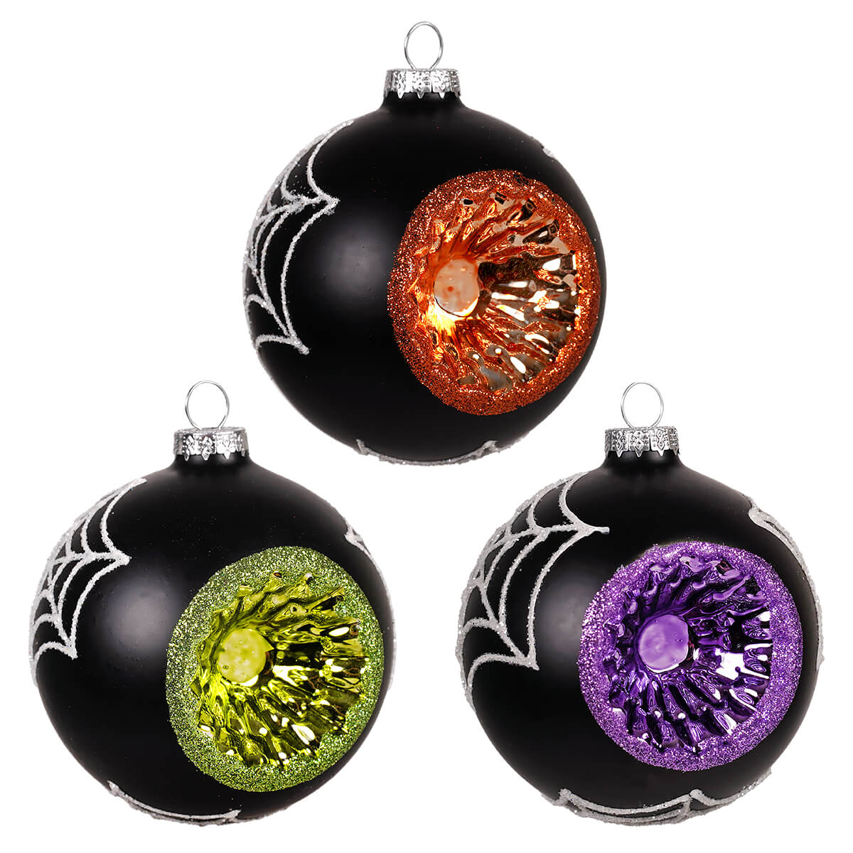 Glass Spooky Spider Web Reflector Ornaments Box Set/3