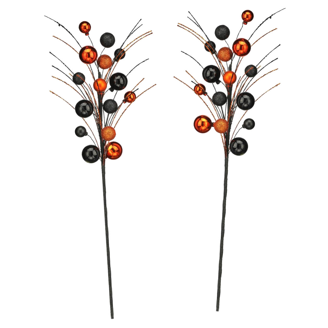 20" Orange & Black Glitter Halloween Ball Sprays Set/2