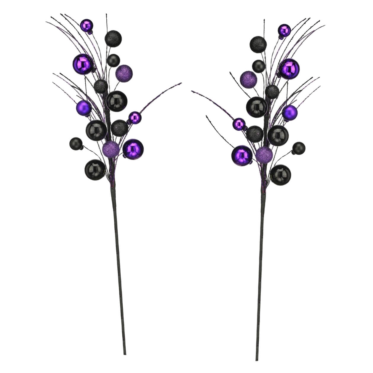20" Purple & Black Glitter Halloween Ball Sprays Set/2
