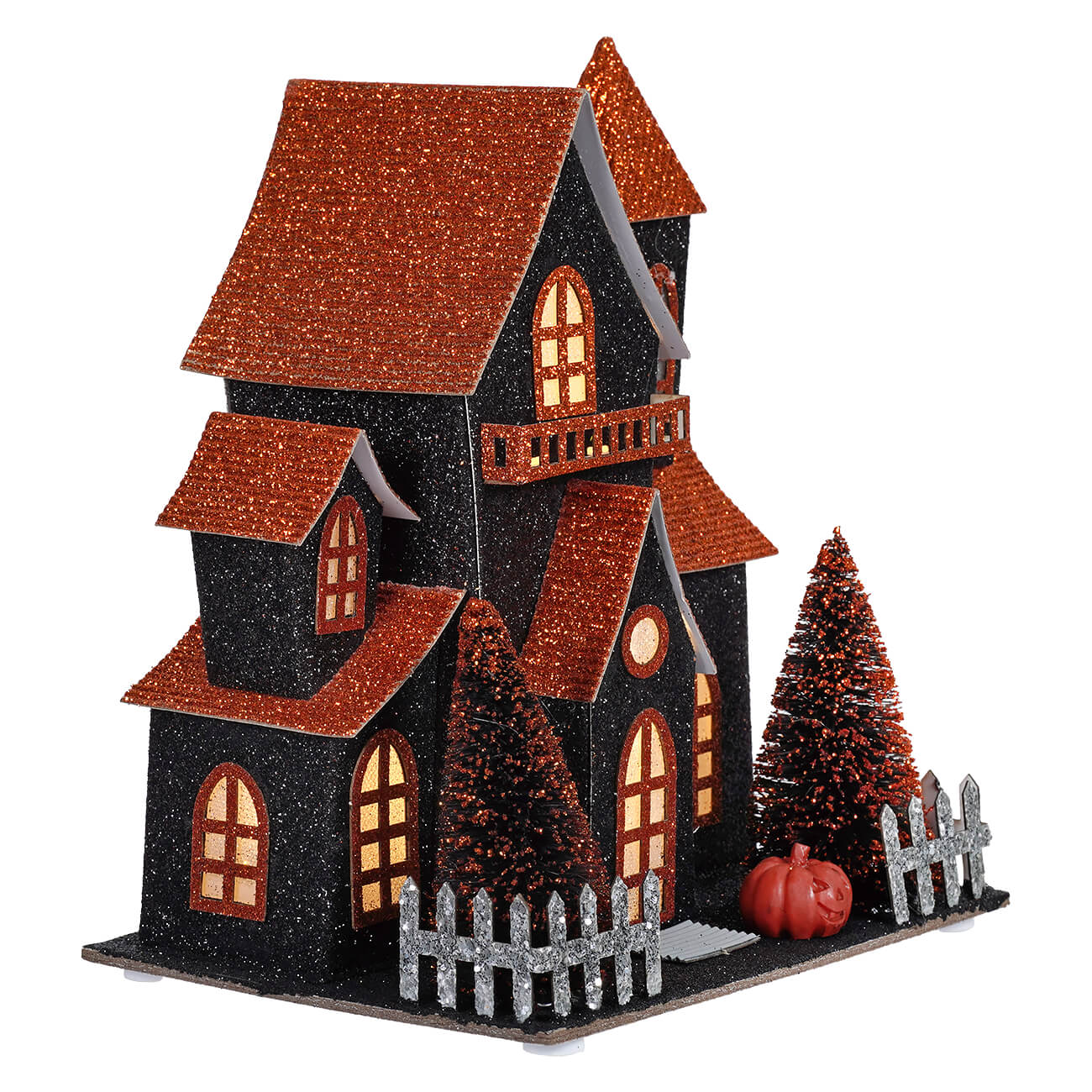 7.5" LED Lighted Black & Orange Halloween Haunted House