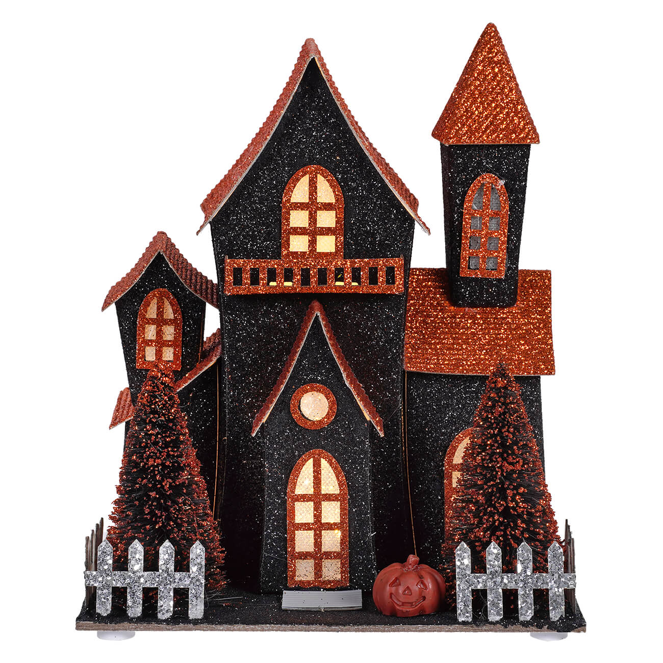 7.5" LED Lighted Black & Orange Halloween Haunted House