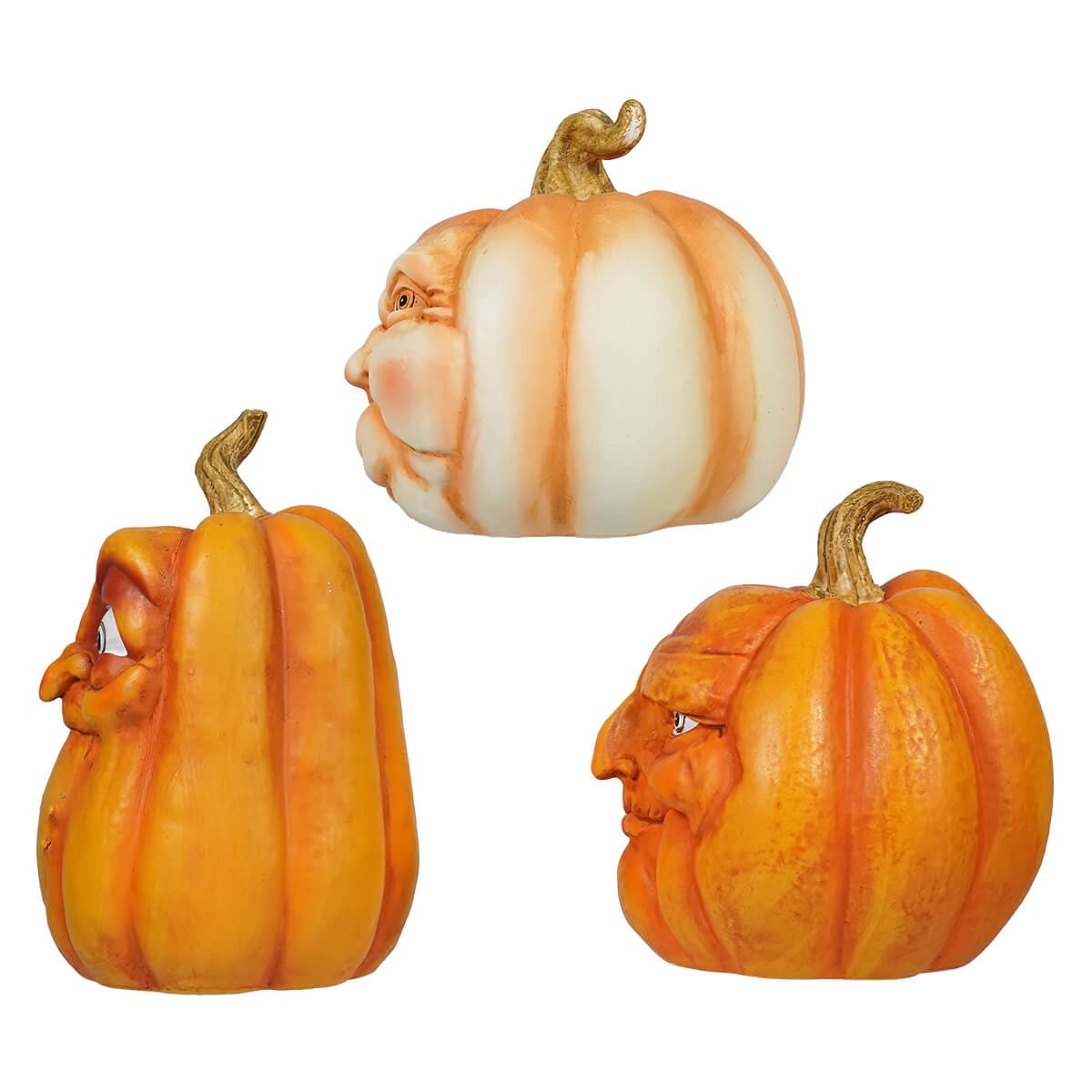 Orange Character Face Pumpkins Set/3 - Halloween