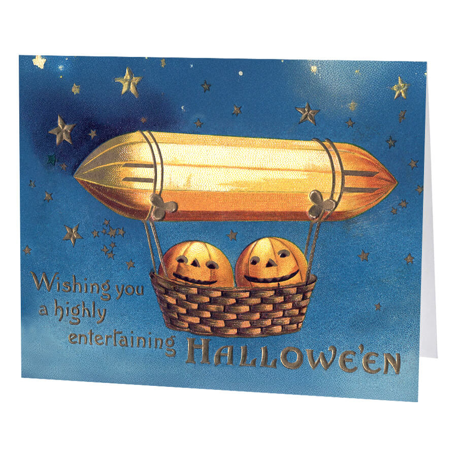 Pumpkins in Air Balloon Greeting Cards