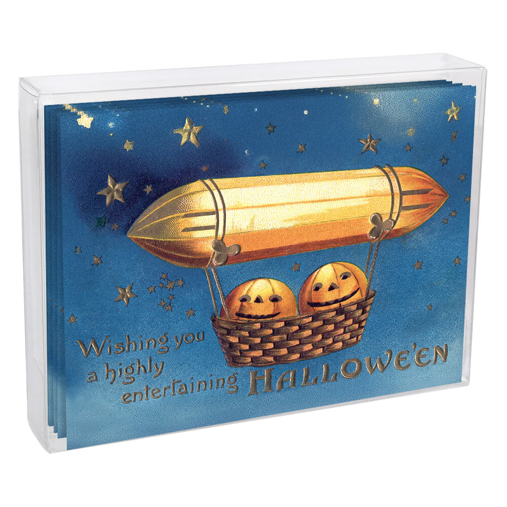 Pumpkins in Air Balloon Greeting Cards
