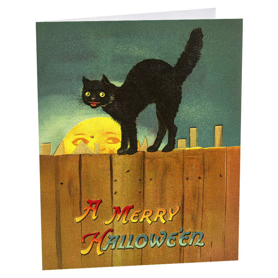 A Merry Halloween Black Cat Greeting Cards