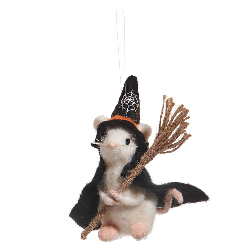 Witch Holding Broom Halloween Costume Mouse Ornament