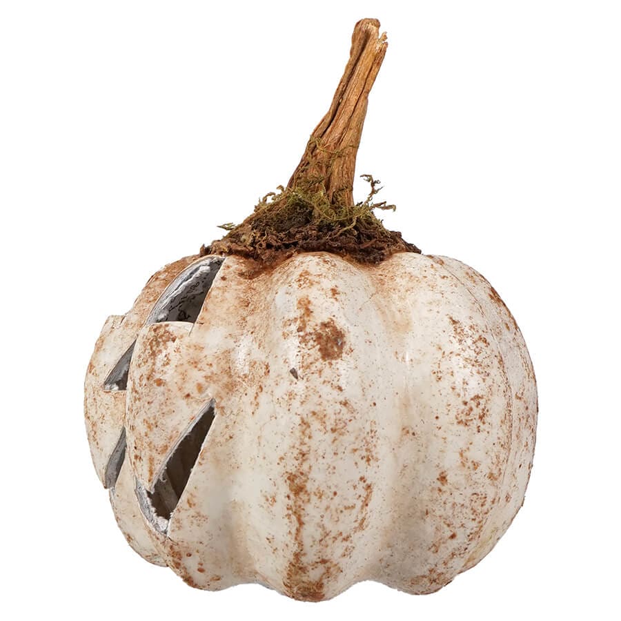 Small Handcrafted White Pumpkin Jack-O’-Lantern - Halloween