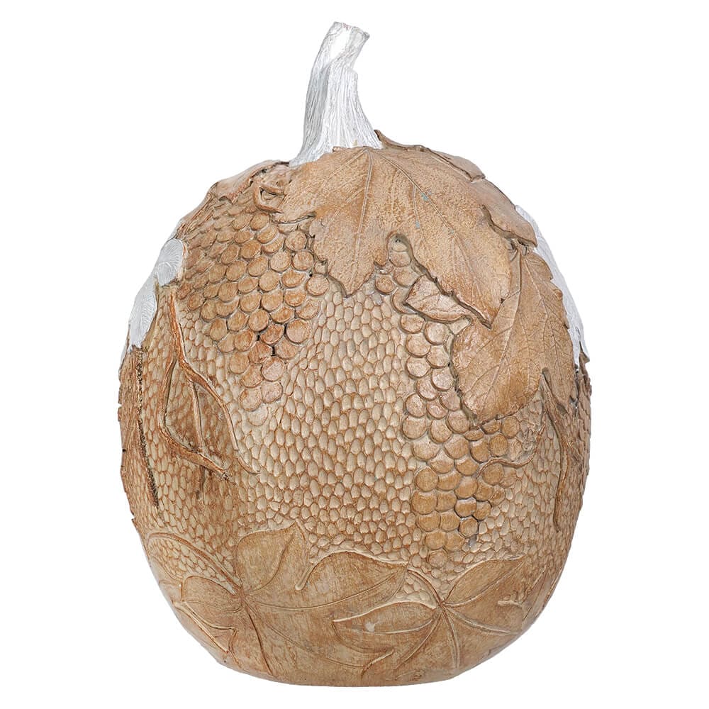 Tan Tall Pumpkin With Embossed Leaves