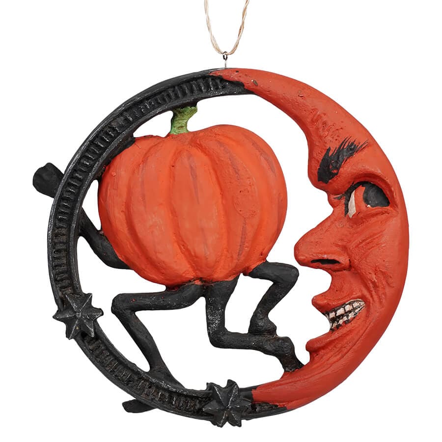Vintage Halloween Pumpkin On Moon Ornament - Ornaments