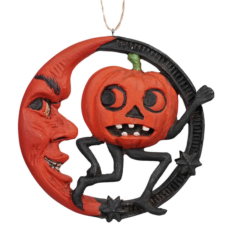 Vintage Halloween Pumpkin On Moon Ornament - Ornaments