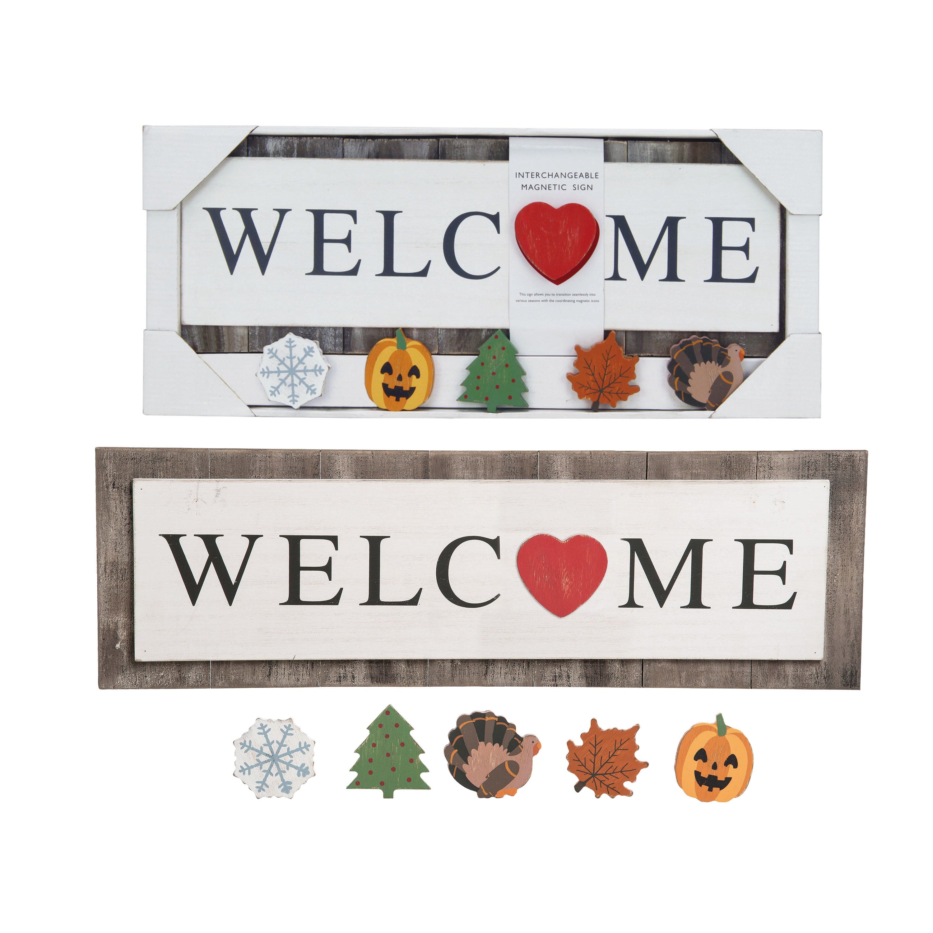 Wood Welcome Sign With Holiday Magnets Set/7